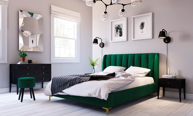 Зеленая велюровая кровать 1600 Лея Зеленая велюровая кровать 1600 Лея