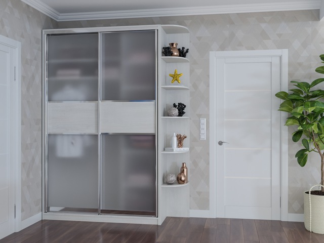 Белый шкаф-купе с угловой полкой Белый шкаф-купе с угловой полкой