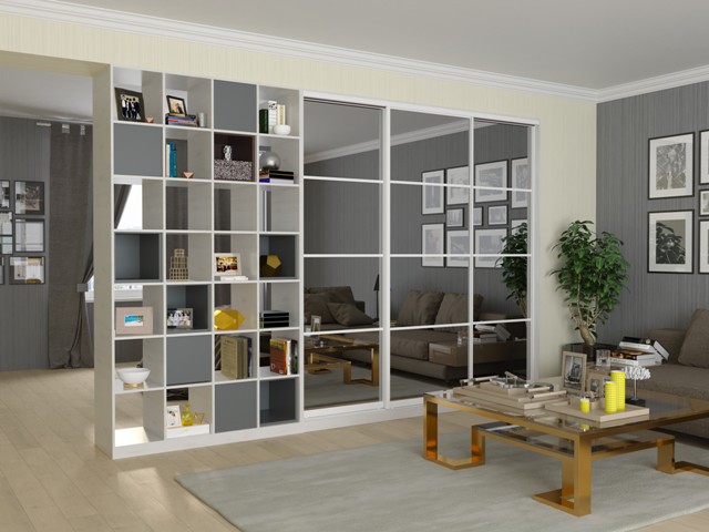 Серый шкаф-купе с этажеркой Серый шкаф-купе с этажеркой