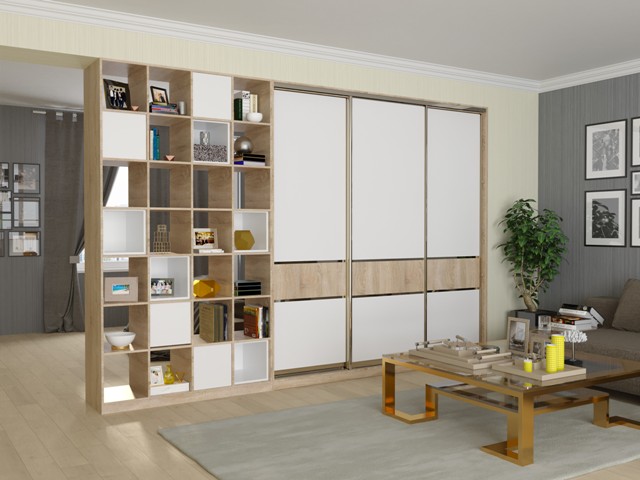 Серый шкаф-купе с этажеркой Серый шкаф-купе с этажеркой