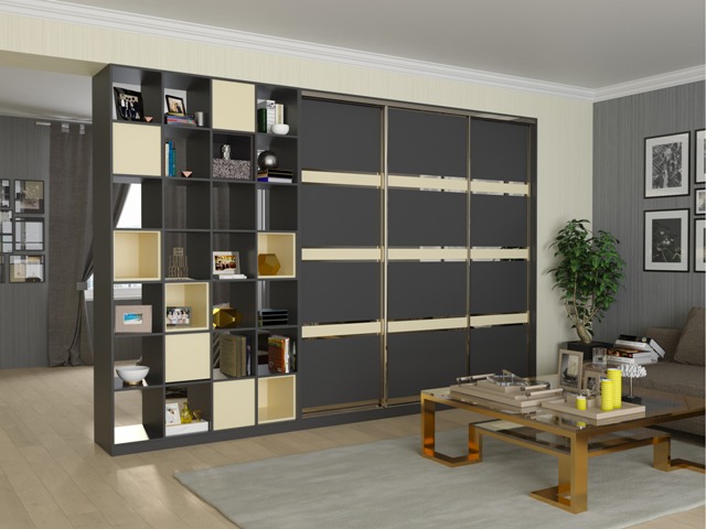 Серый шкаф-купе с этажеркой Серый шкаф-купе с этажеркой