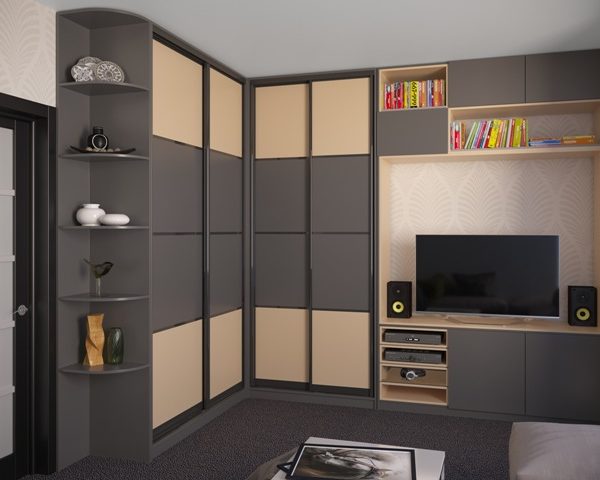 Угловой шкаф-купе с рабочим местом