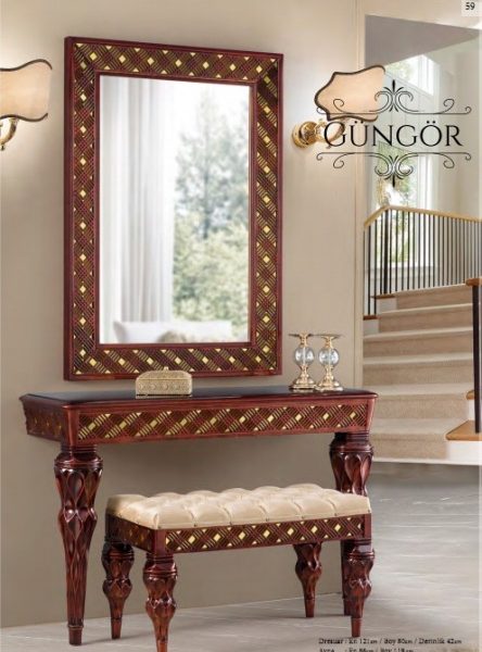 Коричнева консоль із дзеркалом та пуфом Гюнгор