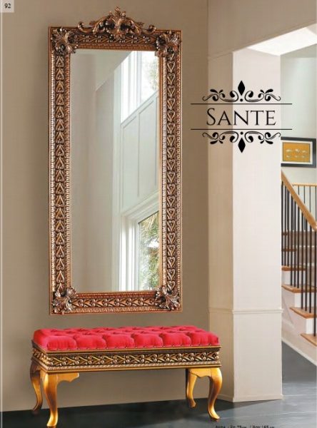 Золотое зеркало с пуфом Санте