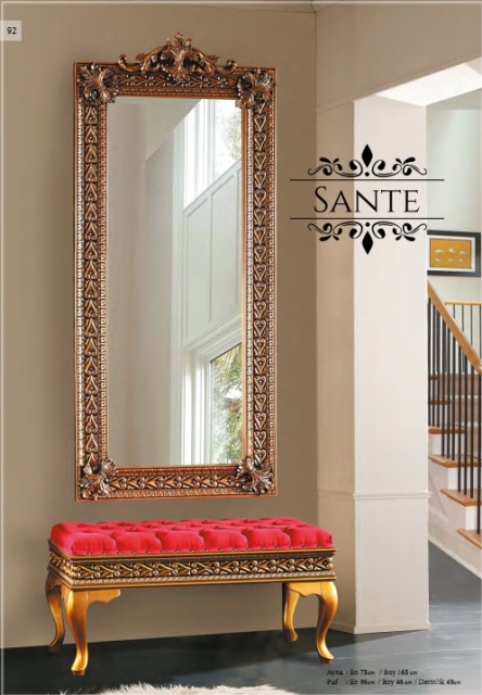 Золотое зеркало с пуфом Санте