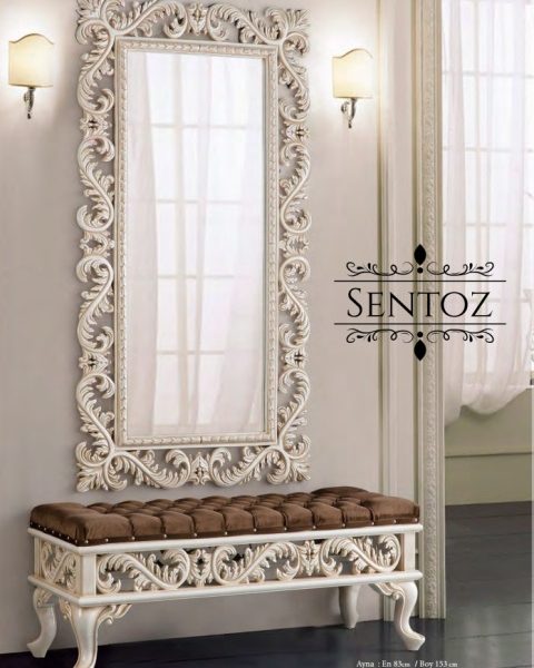 Резное зеркало с пуфом Сентоз с золотом