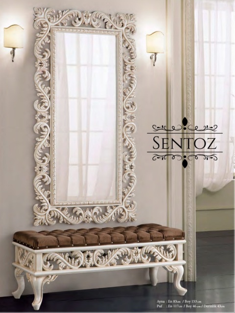 Резное зеркало с пуфом Сентоз с золотом