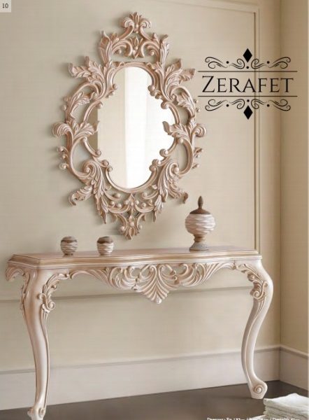 Бежевая консоль с резным зеркалом Зерафет