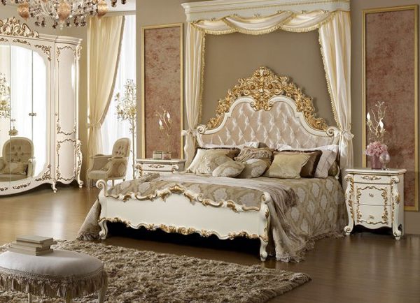 Афина белая мебель для спальни с золотом