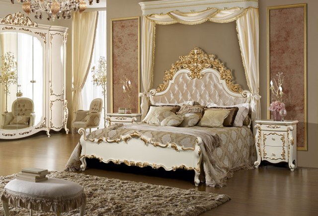 Афина белая мебель для спальни с золотом