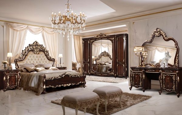 Коричневая спальня Афина с золотом