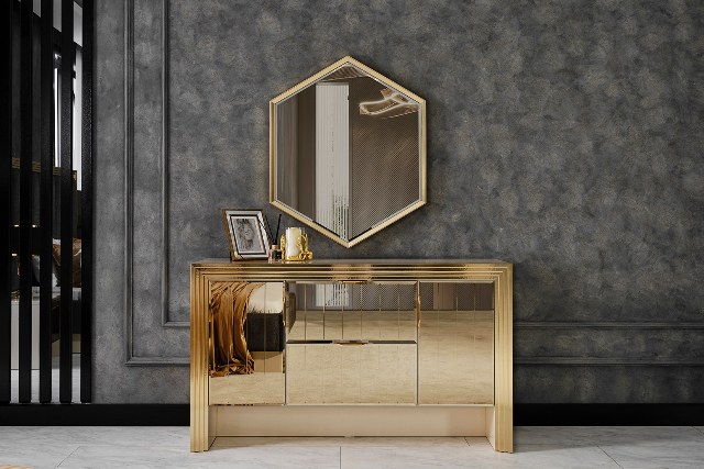Золотой зеркальный комод Мидас, NEW
