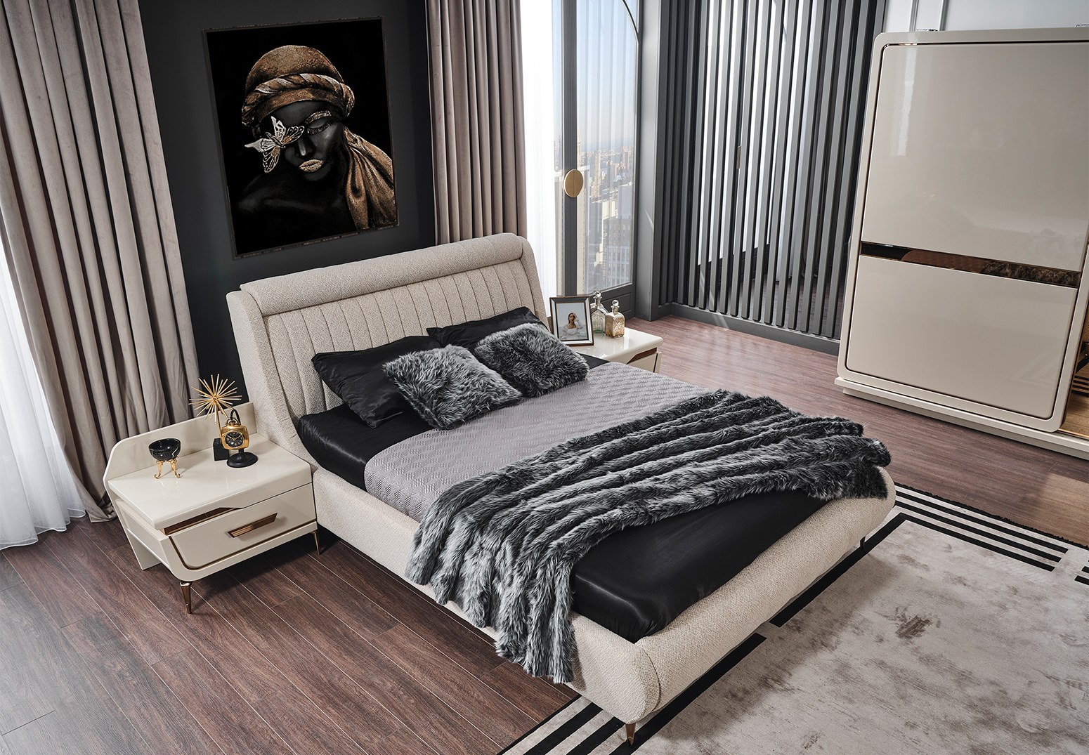 Светлая мебель для спальни Бугатти, NEW