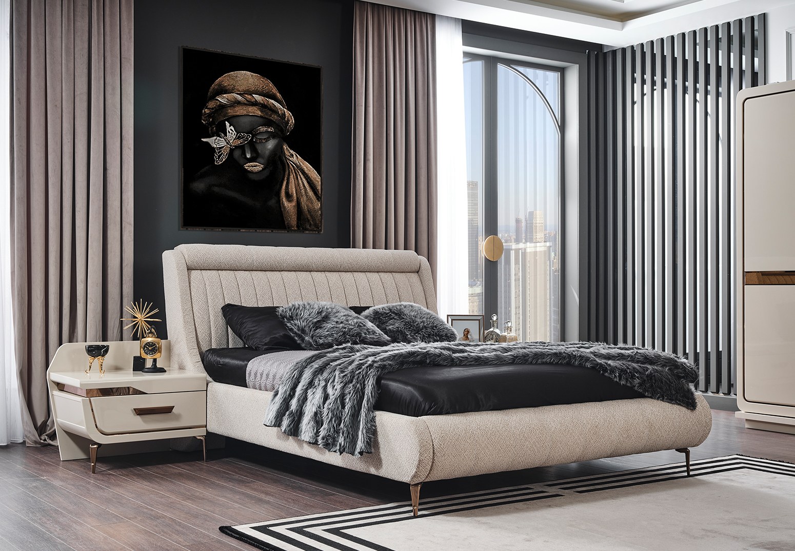 Светлая мебель для спальни Бугатти, NEW