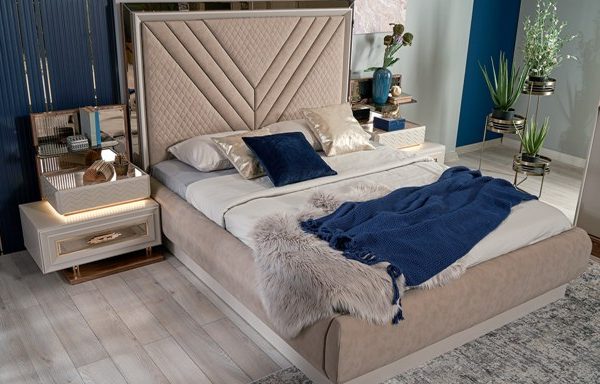 Бежевая мягкая кровать Эльза, Идол