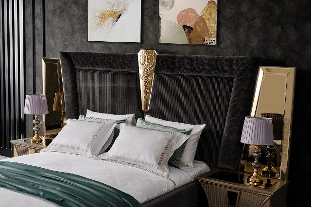 Черная кровать с золотом Олимп, NEW