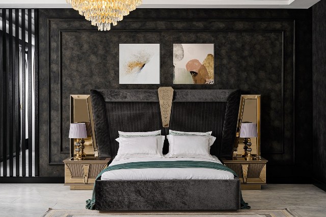 Черная кровать с золотом Олимп, NEW