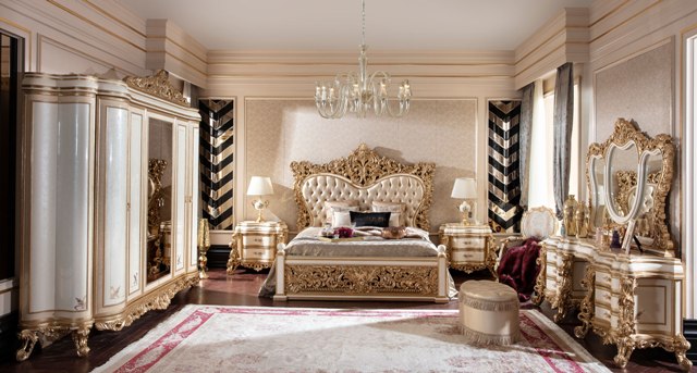 Золотая мебель для спальни Флоренция, ALIG