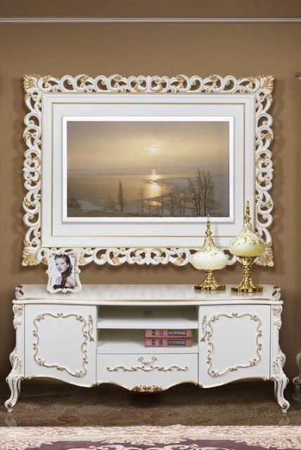 Классическая белая тумба под телевизор Людовик, Энигма Классическая белая тумба под телевизор Людовик, Энигма