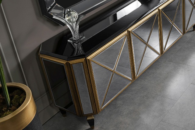 Черная зеркальная ТВ тумба Пикассо, NEW