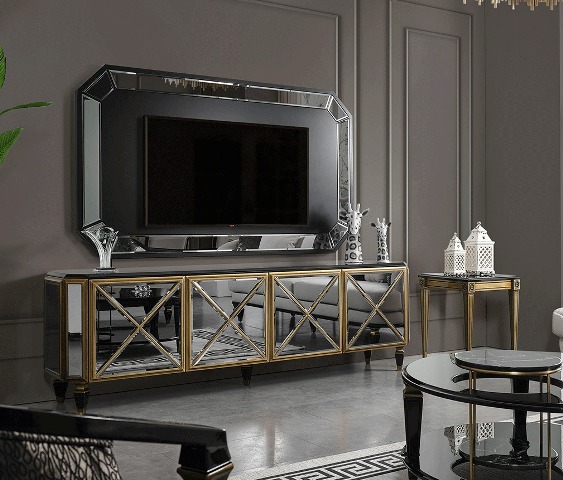 Черная зеркальная ТВ тумба Пикассо, NEW