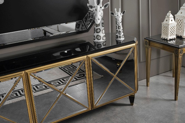 Черная зеркальная ТВ тумба Пикассо, NEW