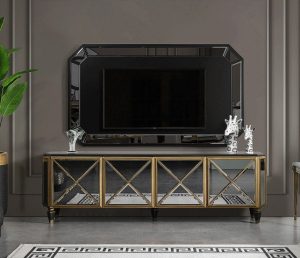 Черная зеркальная ТВ тумба Пикассо, NEW