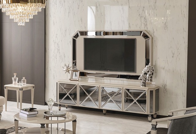 Белая зеркальная тумба под телевизор Пикассо, NEW