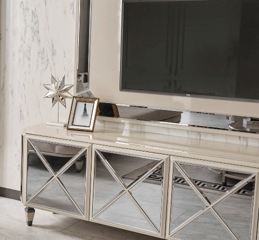 Белая зеркальная тумба под телевизор Пикассо, NEW