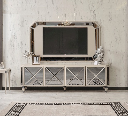 Белая зеркальная тумба под телевизор Пикассо, NEW