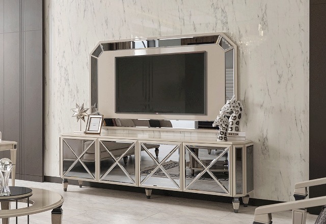 Белая зеркальная тумба под телевизор Пикассо, NEW