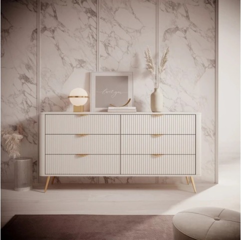 Кремовый комод на 6 ящиков Ланте, Польша