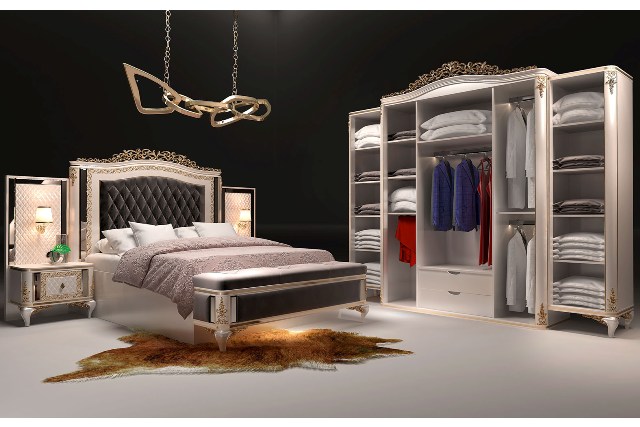 Белая спальня с золотом Алмаз, DAS