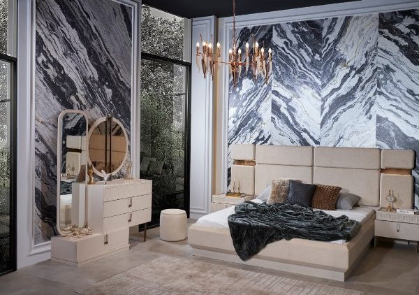 Кремовая современная мебель для спальни Осло, Галакси