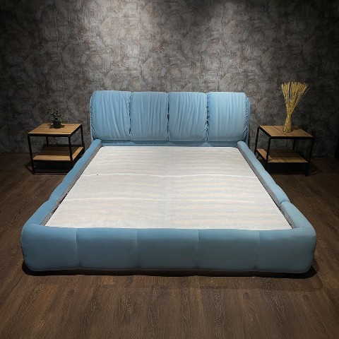 Голубая мягкая двухспальная кровать Лагуна  L 055, Р