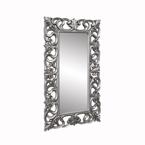 Белое напольное зеркало в резной раме