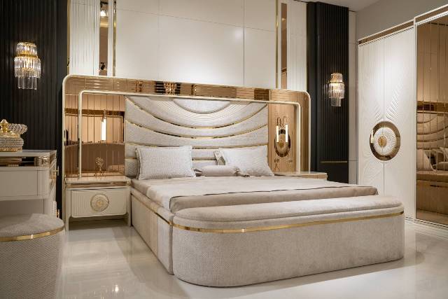 Белая кровать с золотом в стиле АРТ-Деко Верона, DASELL Белая кровать с золотом в стиле АРТ-Деко Верона, DASELL